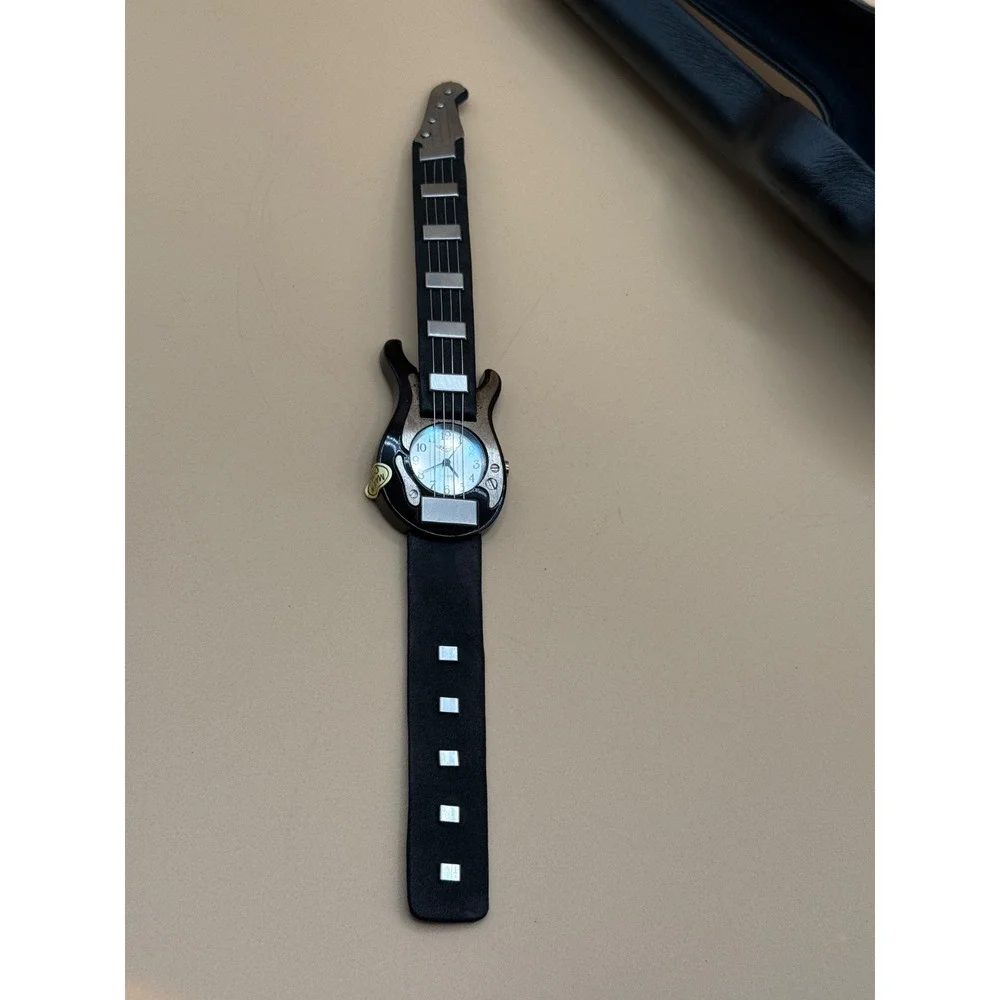 ZX Original 2001 Guitar Shaped Quartz Watch Case Black Silver Novelty Untested